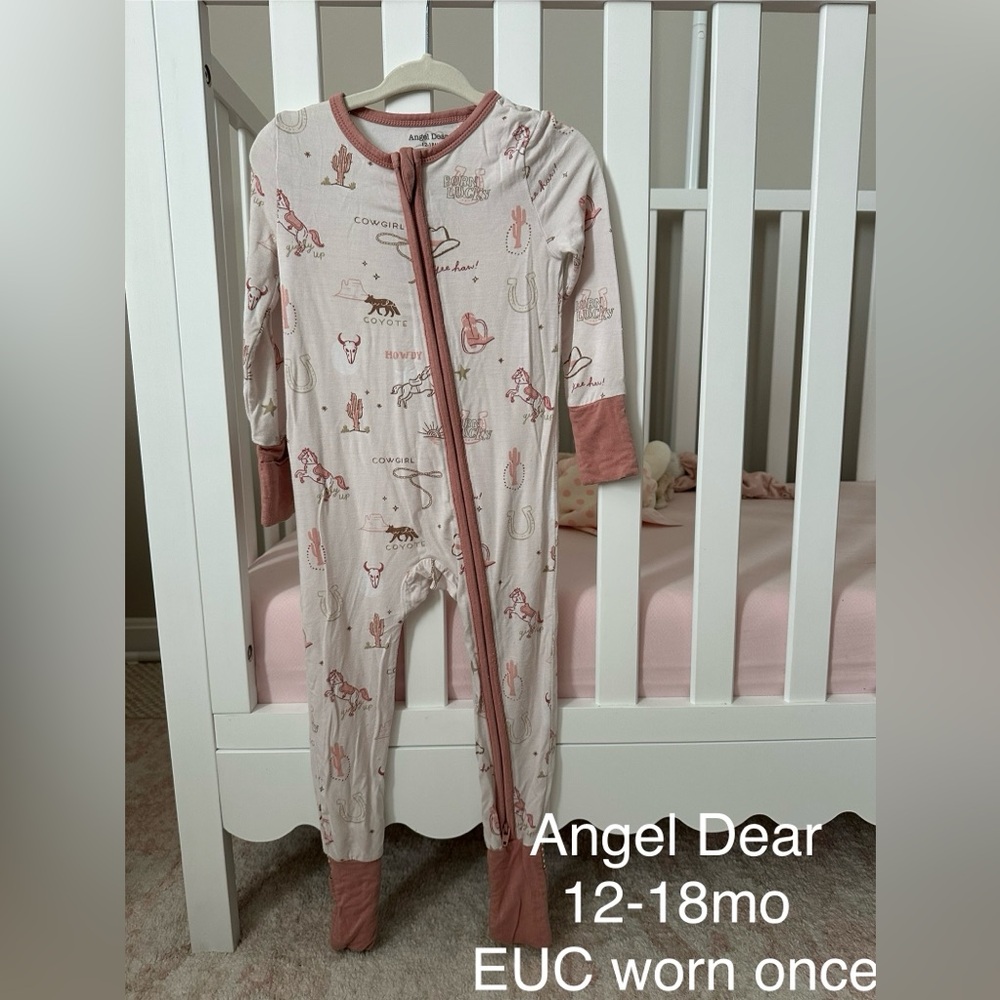 Angel Dear Western Print Baby Sleeper in Pink and Cream